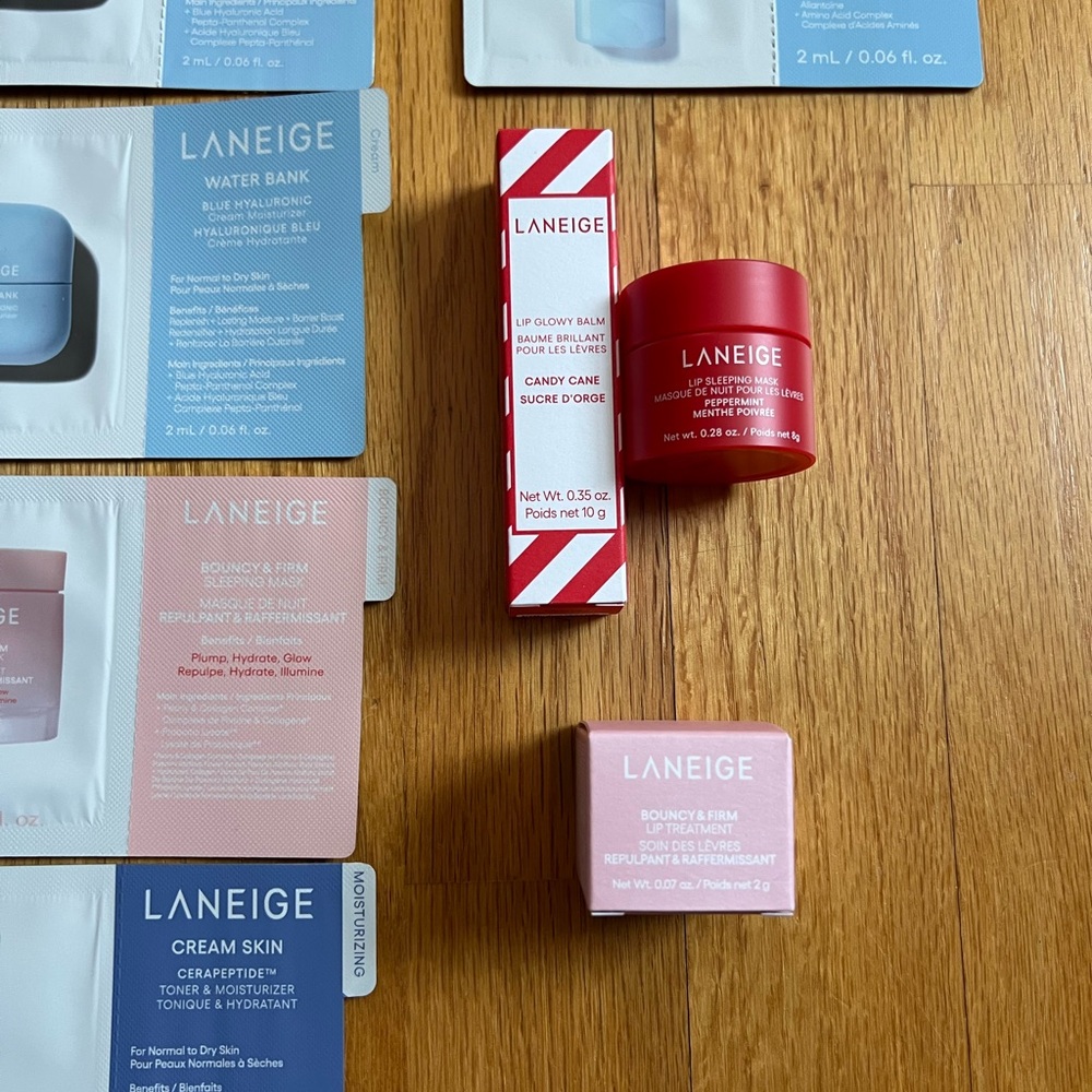 Laneige Candy Cane Lip Sleeping Mask, Glowy Balm, & Bouncy + Firm Lip Treatment